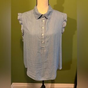 LOFT Light Blue Sleeveless Button Down Shirt